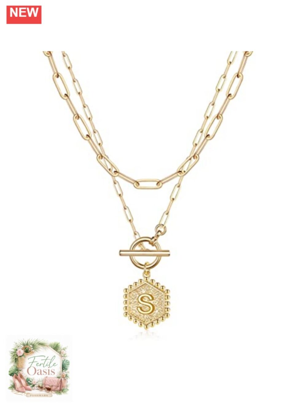 Layered Initial Necklace Set 14K Gold Plated Brass Letter Pendant